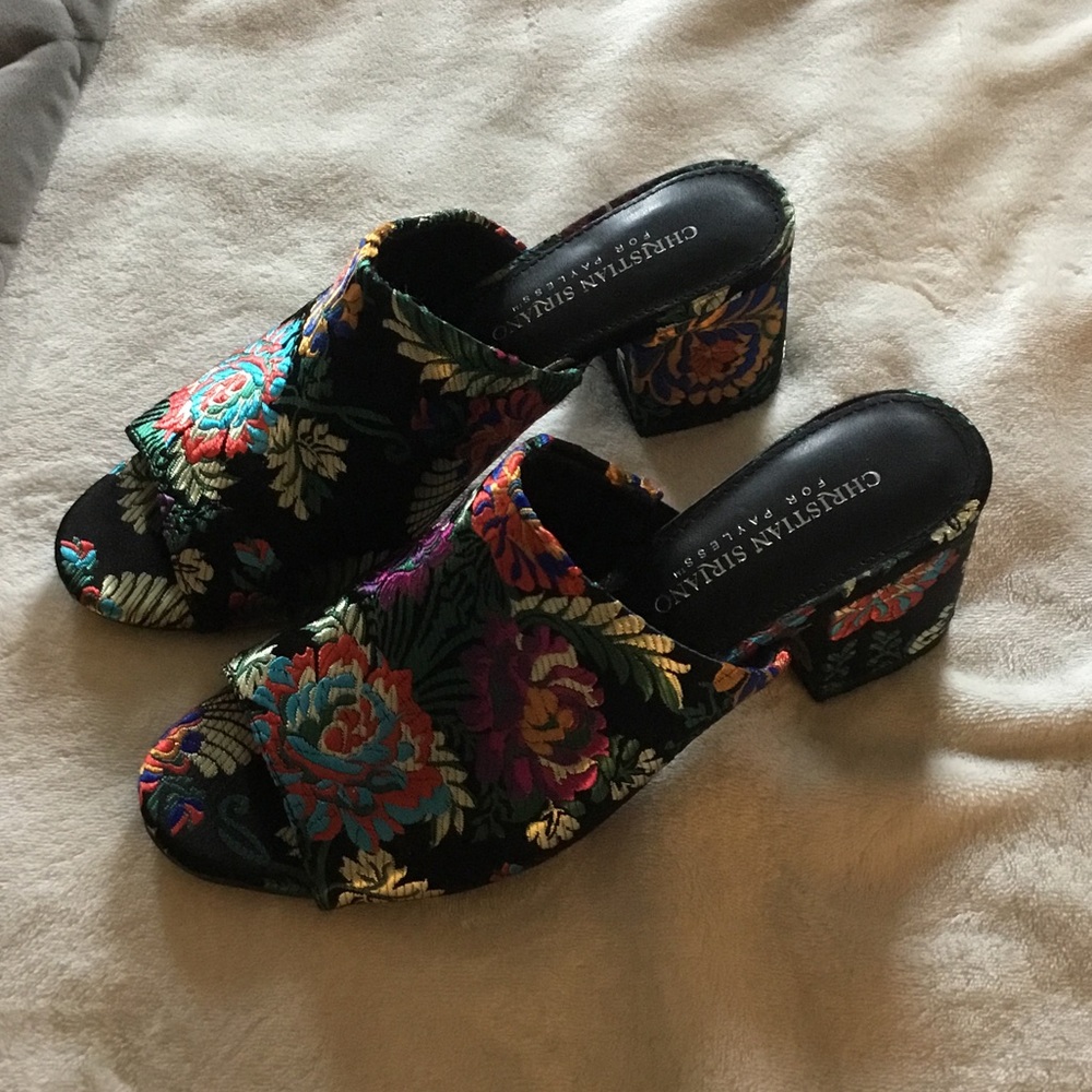 Christian Siriano Black Velvet Floral Embroidered Block Heel Mules